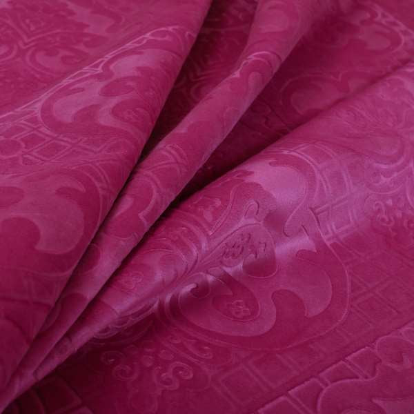 Alvaro Velveteen Embossed Damask Pattern Upholstery Curtains Fabric In Pink Velvet Colour - Made To Measure Curtains