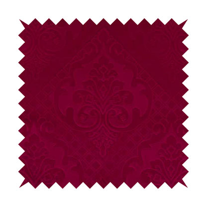 Alvaro Velveteen Embossed Damask Pattern Upholstery Curtains Fabric In Red Velvet Colour - Roman Blinds