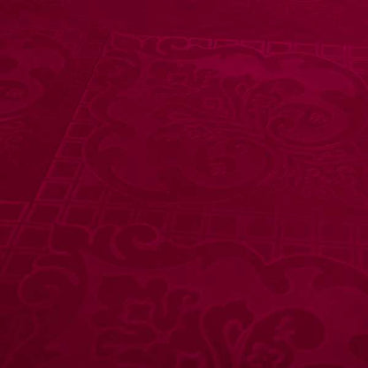 Alvaro Velveteen Embossed Damask Pattern Upholstery Curtains Fabric In Red Velvet Colour - Handmade Cushions