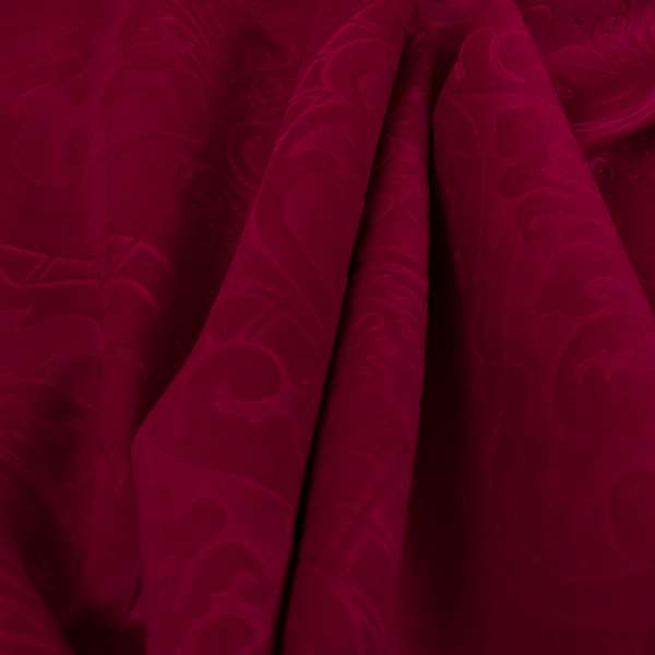 Alvaro Velveteen Embossed Damask Pattern Upholstery Curtains Fabric In Red Velvet Colour - Roman Blinds
