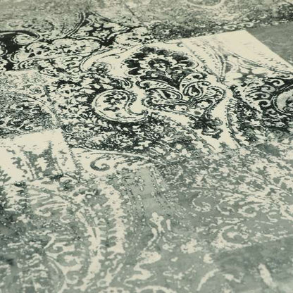Amalfi Patchwork Pattern Printed Velvet Grey Black White Colour Upholstery Fabric - Handmade Cushions