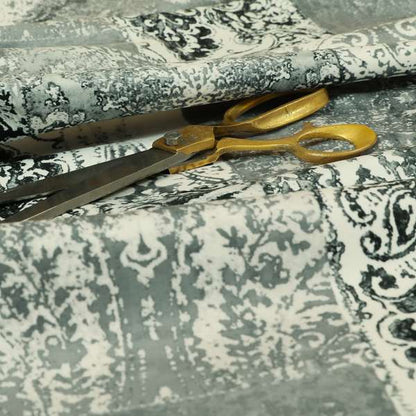 Amalfi Patchwork Pattern Printed Velvet Grey Black White Colour Upholstery Fabric - Handmade Cushions