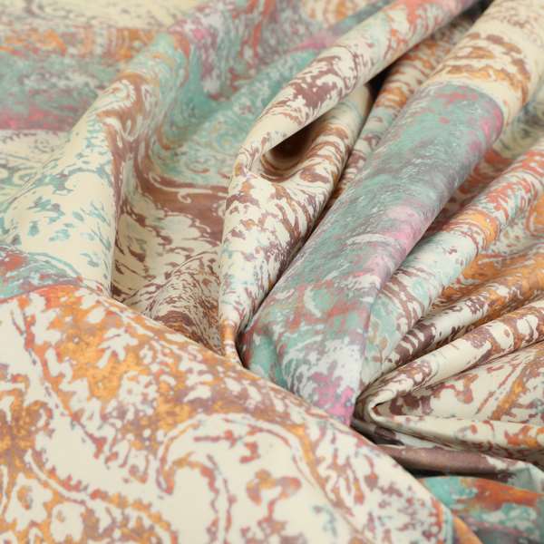 Amalfi Patchwork Pattern Printed Velvet Multi Coloured Pastel Colours Upholstery Fabric