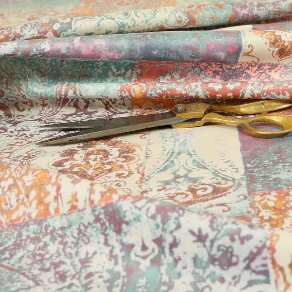 Amalfi Patchwork Pattern Printed Velvet Multi Coloured Pastel Colours Upholstery Fabric - Made To Measure Curtains