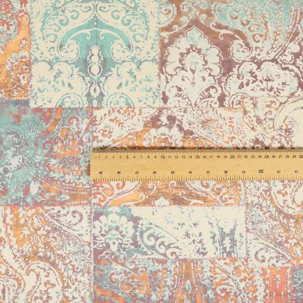 Amalfi Patchwork Pattern Printed Velvet Multi Coloured Pastel Colours Upholstery Fabric - Handmade Cushions