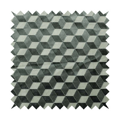 Akita Geometric 3D Pattern Velvet Fabric In Grey White Colour - Made To Measure Curtains