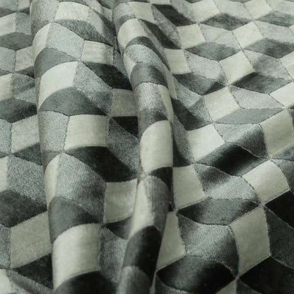 Akita Geometric 3D Pattern Velvet Fabric In Grey White Colour - Handmade Cushions