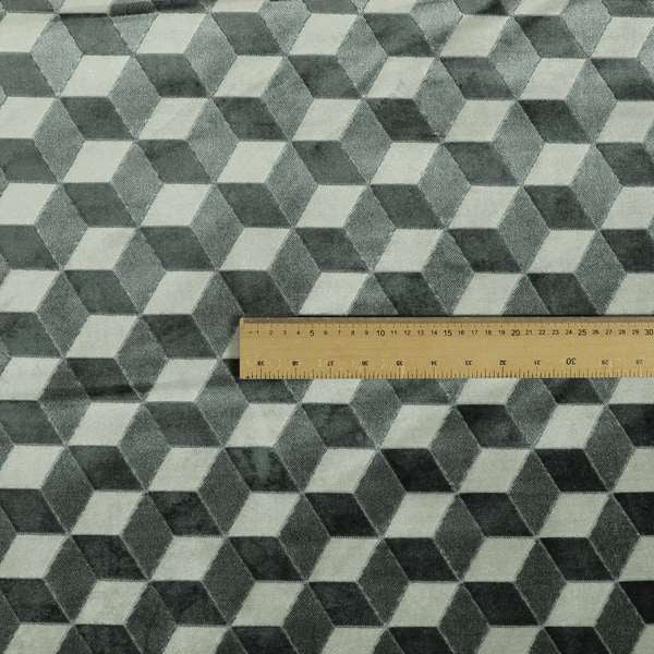 Akita Geometric 3D Pattern Velvet Fabric In Grey White Colour - Made To Measure Curtains