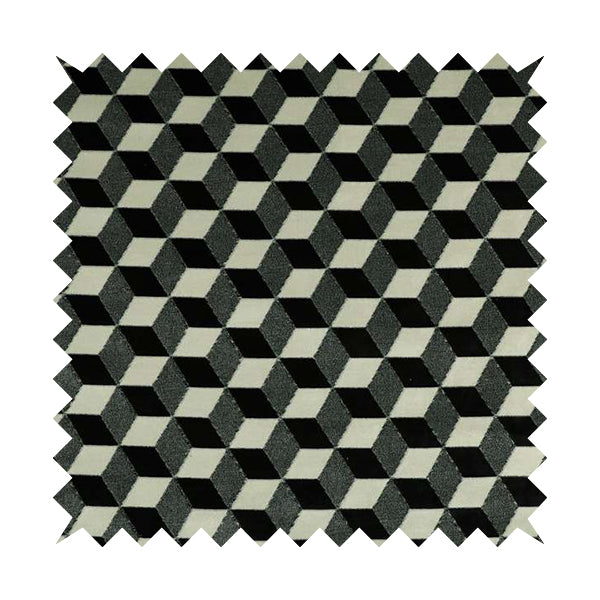 Akita Geometric 3D Pattern Velvet Fabric In Black White Colour - Roman Blinds