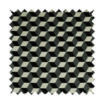 Akita Geometric 3D Pattern Velvet Fabric In Black White Colour - Made To Measure Curtains