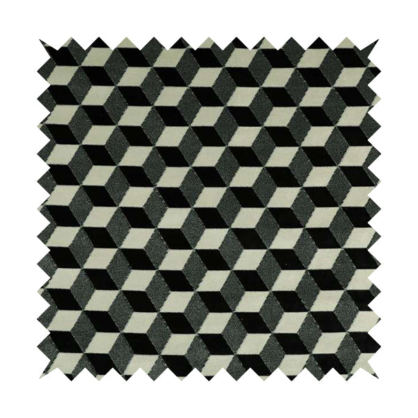 Akita Geometric 3D Pattern Velvet Fabric In Black White Colour