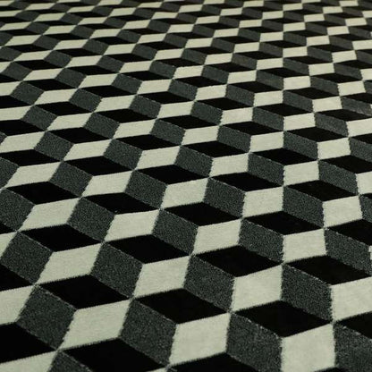 Akita Geometric 3D Pattern Velvet Fabric In Black White Colour - Handmade Cushions