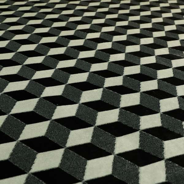 Akita Geometric 3D Pattern Velvet Fabric In Black White Colour