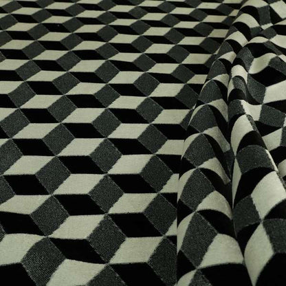 Akita Geometric 3D Pattern Velvet Fabric In Black White Colour - Handmade Cushions