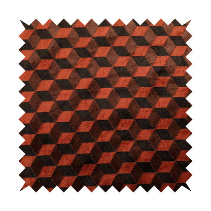 Akita Geometric 3D Pattern Velvet Fabric In Orange Brown Colour - Handmade Cushions