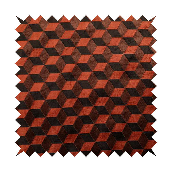 Akita Geometric 3D Pattern Velvet Fabric In Orange Brown Colour - Made To Measure Curtains