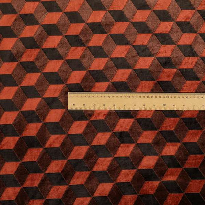 Akita Geometric 3D Pattern Velvet Fabric In Orange Brown Colour - Roman Blinds