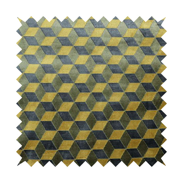 Akita Geometric 3D Pattern Velvet Fabric In Yellow Grey Colour - Roman Blinds