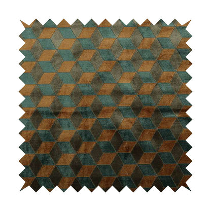 Akita Geometric 3D Pattern Velvet Fabric In Blue Orange Colour - Roman Blinds