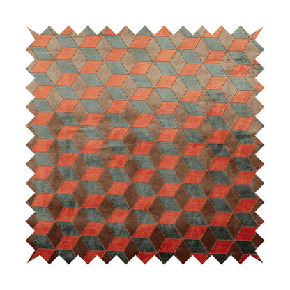 Akita Geometric 3D Pattern Velvet Fabric In Orange Grey Colour - Made To Measure Curtains