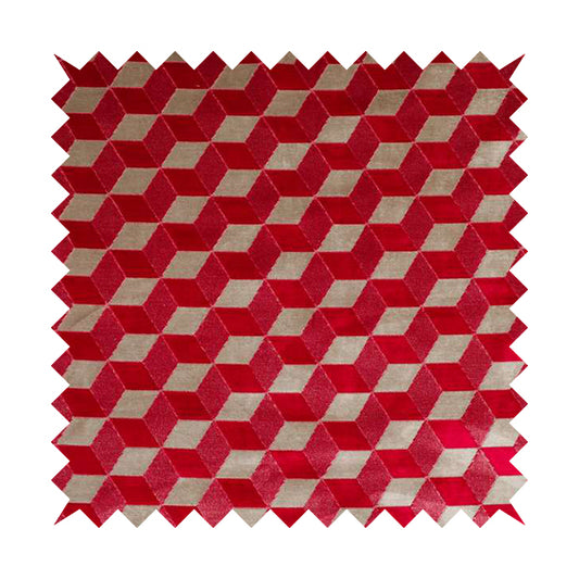 Akita Geometric 3D Pattern Velvet Fabric In Pink Silver Colour