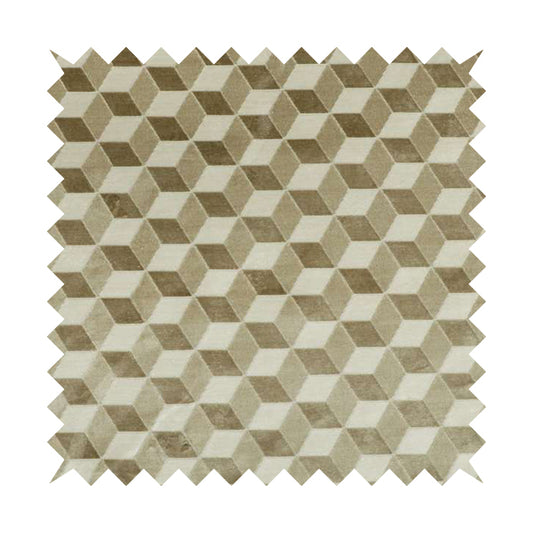 Akita Geometric 3D Pattern Velvet Fabric In White Beige Colour