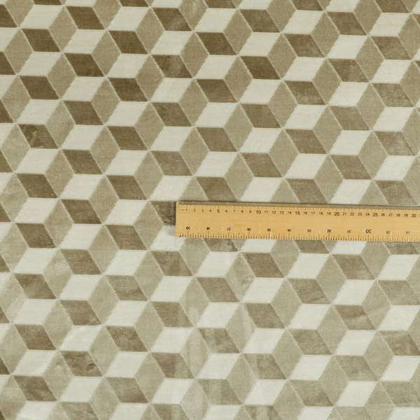 Akita Geometric 3D Pattern Velvet Fabric In White Beige Colour - Roman Blinds