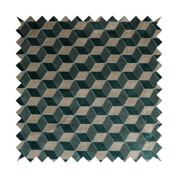 Akita Geometric 3D Pattern Velvet Fabric In Teal Silver Colour - Handmade Cushions