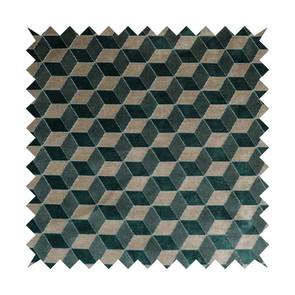 Akita Geometric 3D Pattern Velvet Fabric In Teal Silver Colour - Made To Measure Curtains