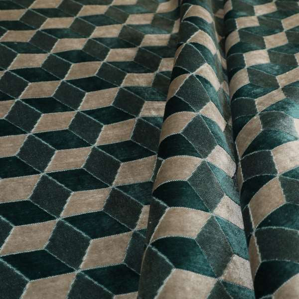 Akita Geometric 3D Pattern Velvet Fabric In Teal Silver Colour - Roman Blinds