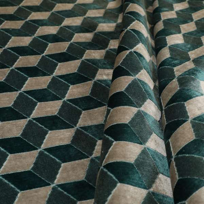 Akita Geometric 3D Pattern Velvet Fabric In Teal Silver Colour - Made To Measure Curtains