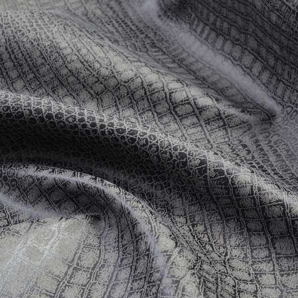 Alligator Pattern On Faux Leather In Grey Colour Upholstery Fabric