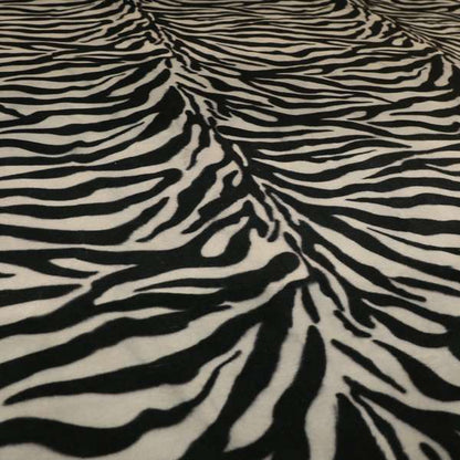 Animal Print Zebra Theme Pattern Black White Colour Printed Velvet Velour Upholstery Curtain Fabrics - Made To Measure Curtains