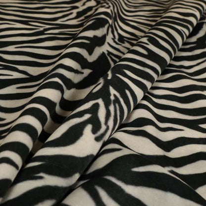 Animal Print Zebra Theme Pattern Black White Colour Printed Velvet Velour Upholstery Curtain Fabrics - Made To Measure Curtains