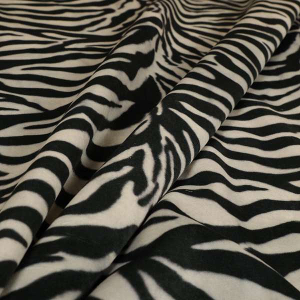 Animal Print Zebra Theme Pattern Black White Colour Printed Velvet Velour Upholstery Curtain Fabrics