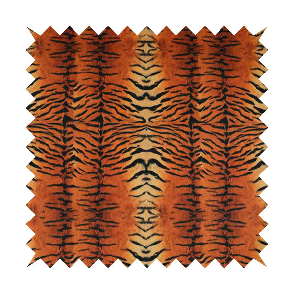 Animal Print Tiger Theme Pattern Orange Black Colour Printed Velvet Velour Upholstery Curtain Fabrics - Roman Blinds