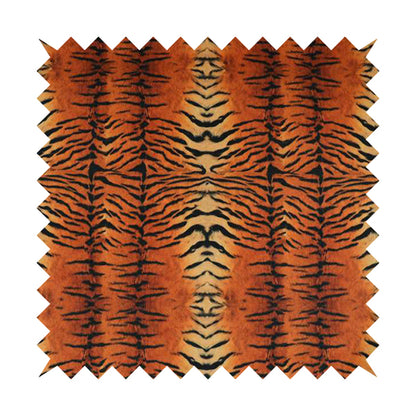 Animal Print Tiger Theme Pattern Orange Black Colour Printed Velvet Velour Upholstery Curtain Fabrics - Made To Measure Curtains