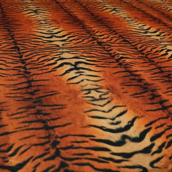 Animal Print Tiger Theme Pattern Orange Black Colour Printed Velvet Velour Upholstery Curtain Fabrics