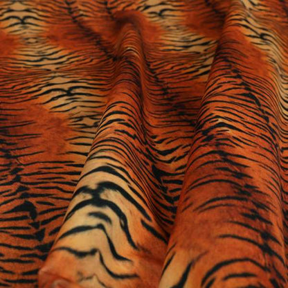 Animal Print Tiger Theme Pattern Orange Black Colour Printed Velvet Velour Upholstery Curtain Fabrics - Made To Measure Curtains