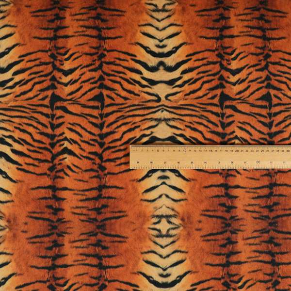 Animal Print Tiger Theme Pattern Orange Black Colour Printed Velvet Velour Upholstery Curtain Fabrics - Made To Measure Curtains