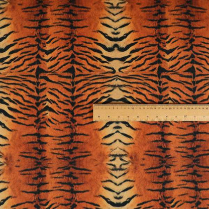 Animal Print Tiger Theme Pattern Orange Black Colour Printed Velvet Velour Upholstery Curtain Fabrics