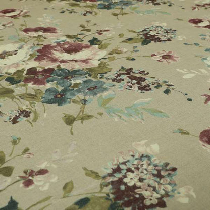 Bukoba Floral Printed Pattern On Linen Effect Material Purple Colour Furnishing Interior Upholstery Fabric