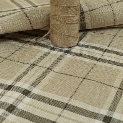 Barlow Tweed Textured Check Tartan Beige Furnishing Upholstery Fabric - Roman Blinds