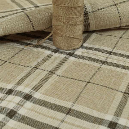 Barlow Tweed Textured Check Tartan Beige Furnishing Upholstery Fabric - Made To Measure Curtains