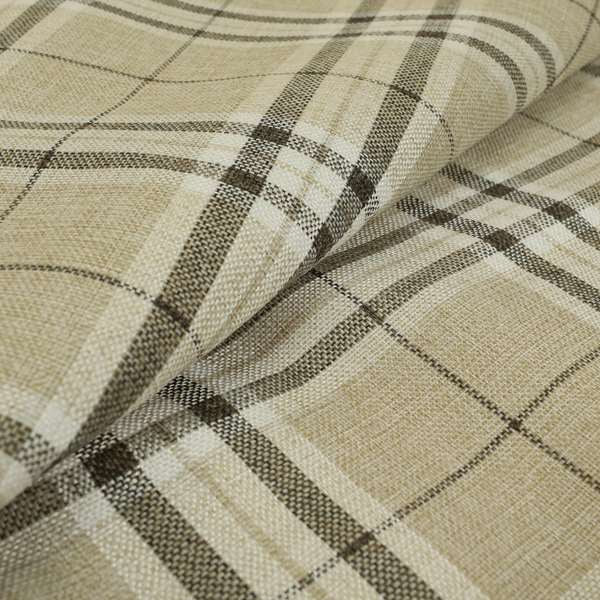 Barlow Tweed Textured Check Tartan Beige Furnishing Upholstery Fabric - Made To Measure Curtains