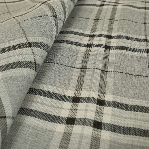 Barlow Tweed Textured Check Tartan Silver Grey Furnishing Upholstery Fabric - Roman Blinds