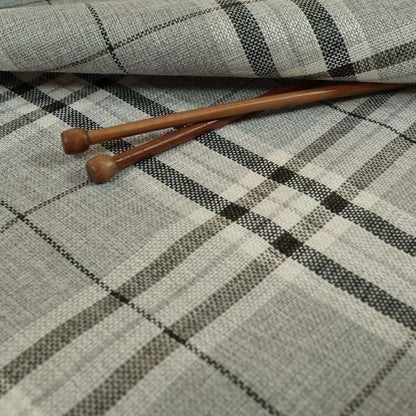 Barlow Tweed Textured Check Tartan Silver Grey Furnishing Upholstery Fabric - Made To Measure Curtains