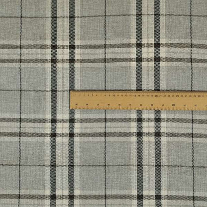 Barlow Tweed Textured Check Tartan Silver Grey Furnishing Upholstery Fabric - Made To Measure Curtains