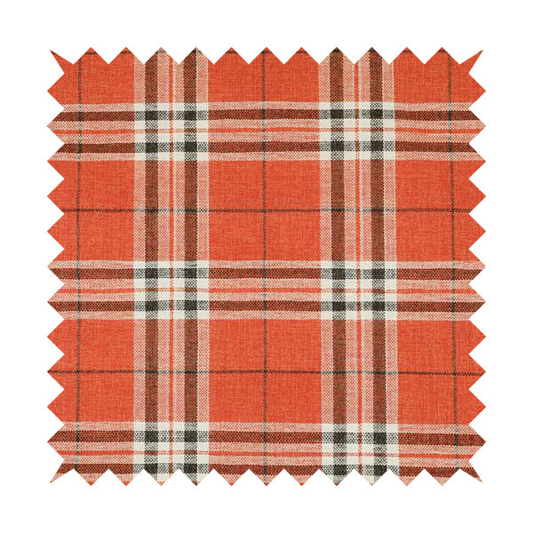 Barlow Tweed Textured Check Tartan Orange Furnishing Upholstery Fabric - Made To Measure Curtains