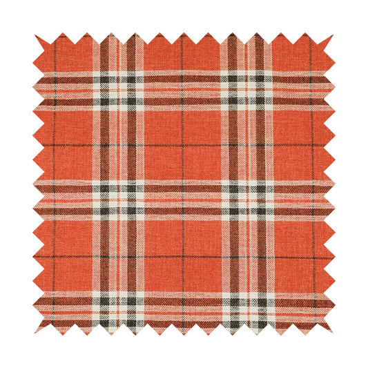 Barlow Tweed Textured Check Tartan Orange Furnishing Upholstery Fabric